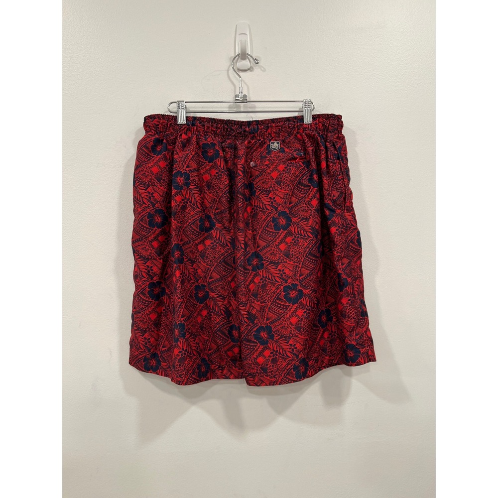 Nat Nast Swim Trunks Mens XL Red Tribal Hibiscus Floral Print Swim Board Shorts